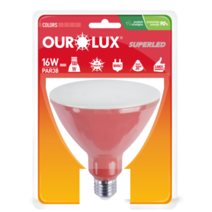 LÂMPADA PAR 38 LED OUROLUX 16W VERMELHO