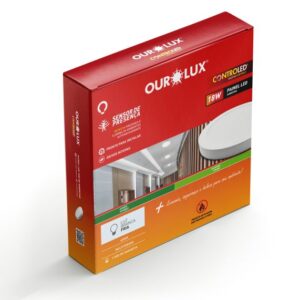 LUMINÁRIA OUROLUX CONTROLED SENSOR DE PRESENÇA SOBREPOR REDONDO 18W 6500K