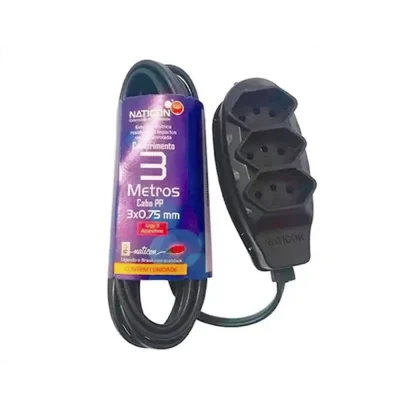 42034 - EXTENSAO NATICON PP PRETO 3X0,75 2P+T 3M SAQ COLOR