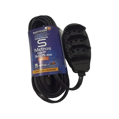 42035 - EXTENSAO NATICON PP PRETO 3X0,75 2P+T 5M SAQ COLOR