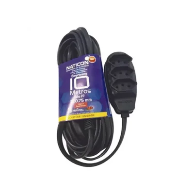 42036 - EXTENSAO NATICON PP PRETO 3X0,75 2P+T 10M SAQ COLOR